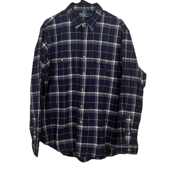 Polo Ralph Lauren Other - Polo Ralph Lauren Shirt‎ Mens XL Blue Plaid Workshirt Long Sleeve Pockets